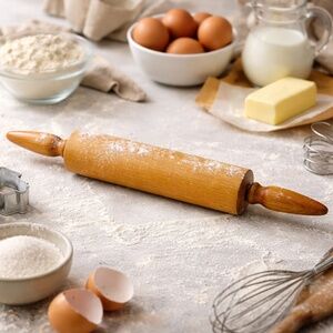 Vintage Wooden Rolling Pin with Turned Handles | Classic Kitchen Baking Tool